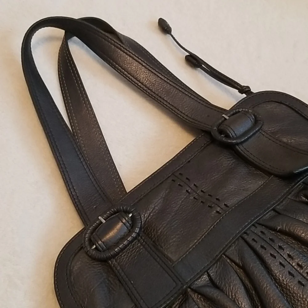 RARE Cole Haan Pleated Leather Satchel Hobo Bag Purse